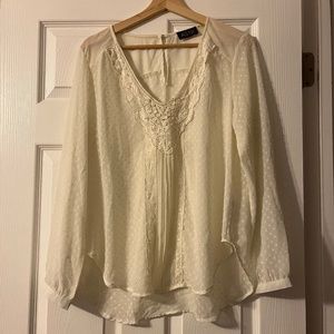 ASTR Women Ivory Long Sleeve Blouse M Boho Embroidered